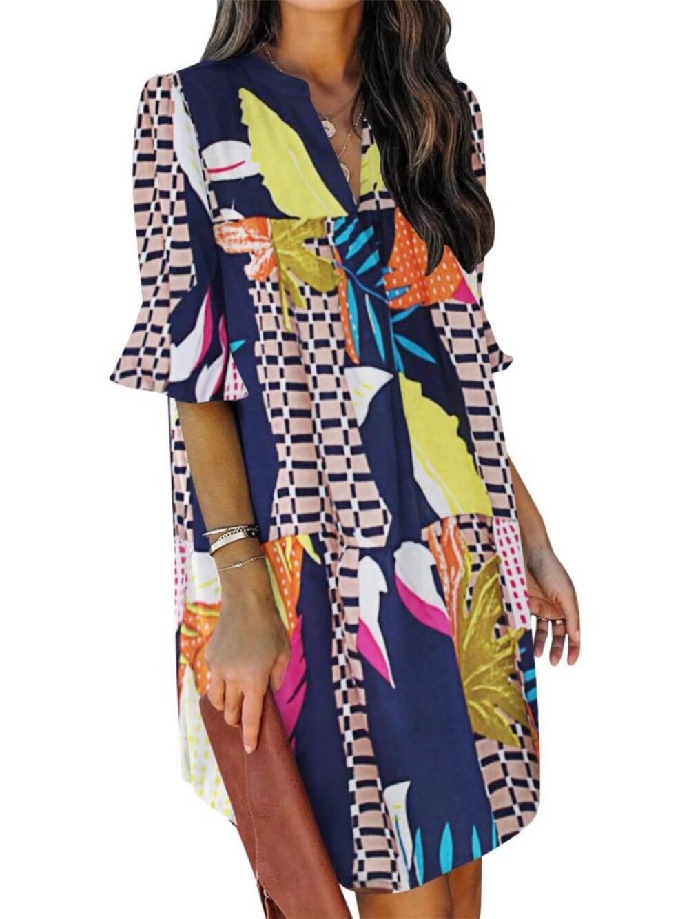 V Neck Ruffle Short Sleeve Summer Dress for Women - Casual Shift Style